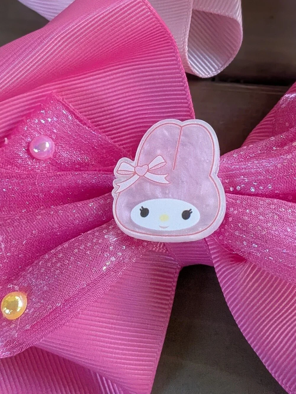 Set of 2 Kawaii Hair Bow Clips | Hello Kitty & My Melody | Oversized Pink